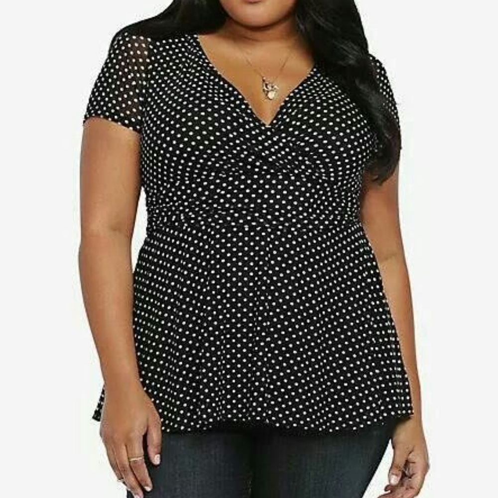 Torrid Black Polka Dot Surplice Peplum Top 1X